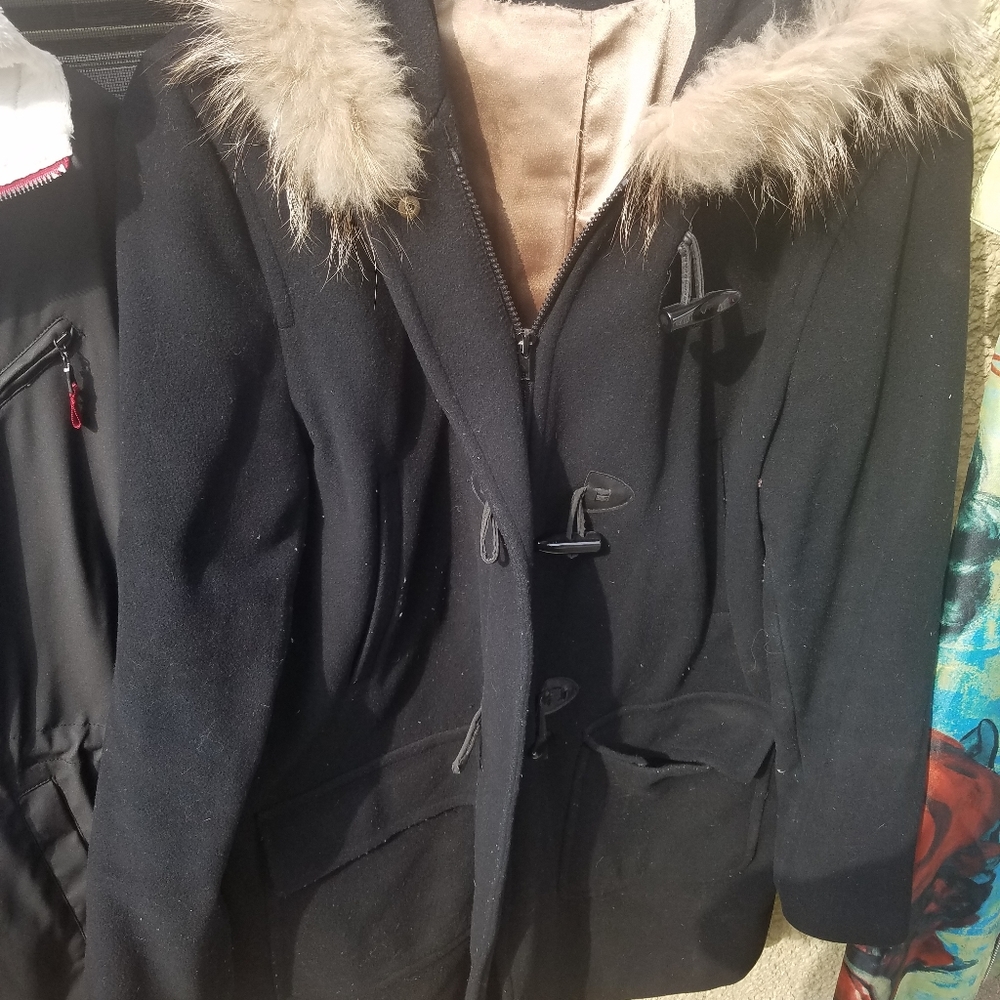 Heavy Pea Coat with Faux Fur